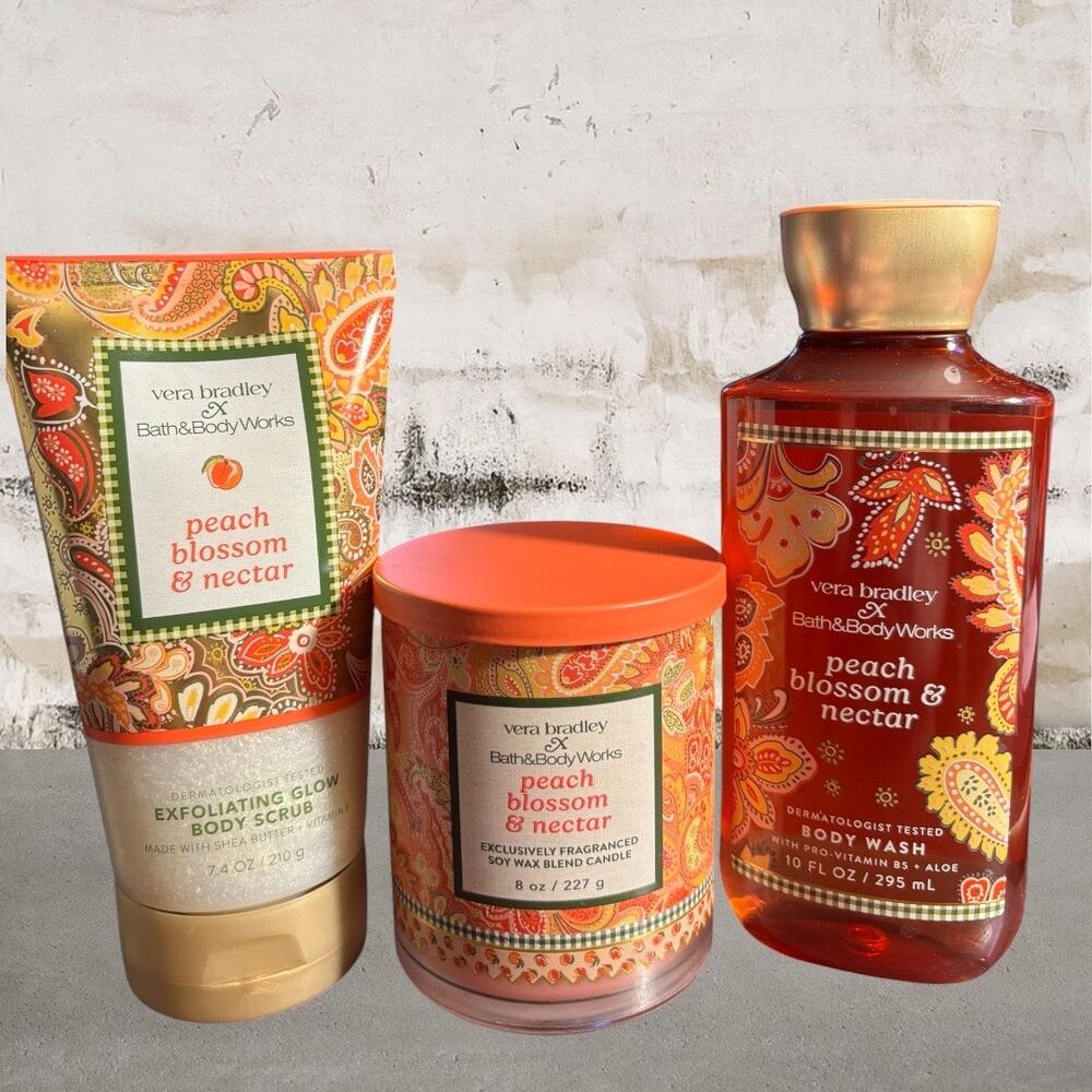 Vera Bradley x Bath & Body Works Peach Blossom & Nectar Bundle Set NEW